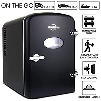 Retro Portable 6 Can AC/DC Mini Fridge Cooler 4 L/4.2 qt Black