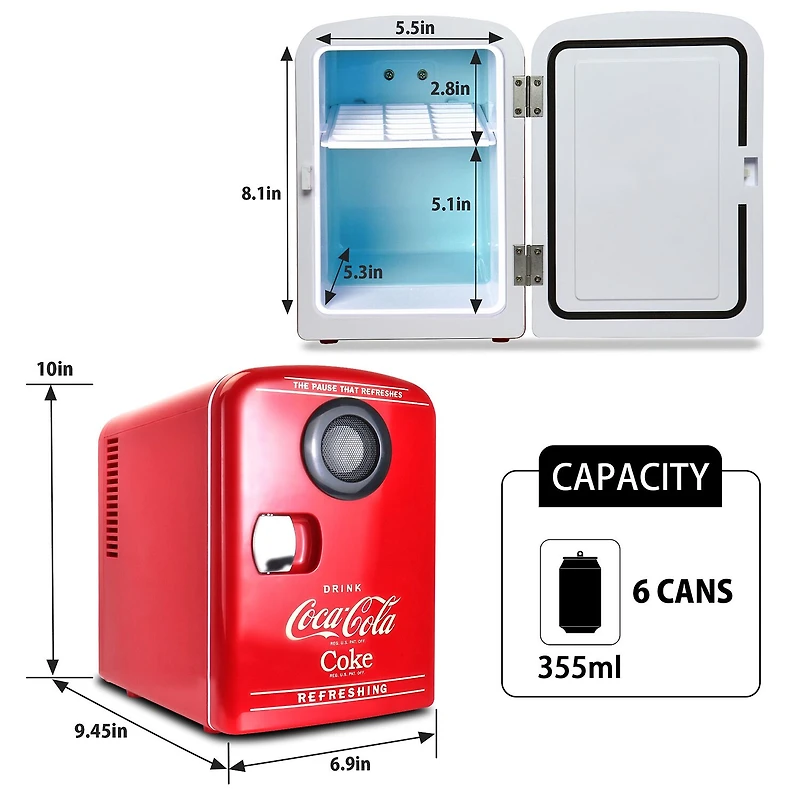 Coca-Cola 4L Mini Fridge/Warmer with Bluetooth Speaker 6 Can