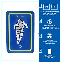 Michelin Portable 6 Can 12V Mini Fridge with LED Door Light, 6L (6.3 qt) AC/DC Cooler, Blue