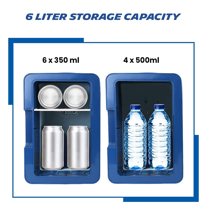 Michelin Portable 6 Can 12V Mini Fridge with LED Door Light, 6L (6.3 qt) AC/DC Cooler, Blue