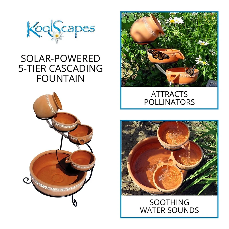 Koolscapes Solar-Powered 5-Tier Terracotta Cascading Fountain