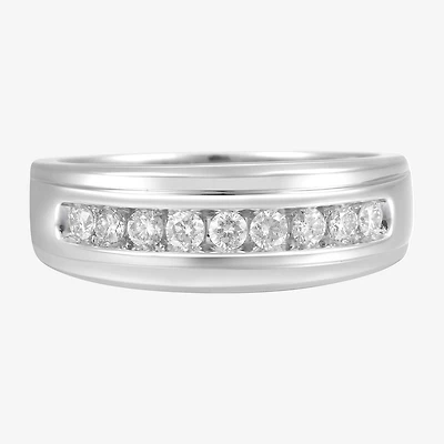Mens 8MM 1/2 CT. T.W. Natural White Diamond 10K Gold Wedding Band