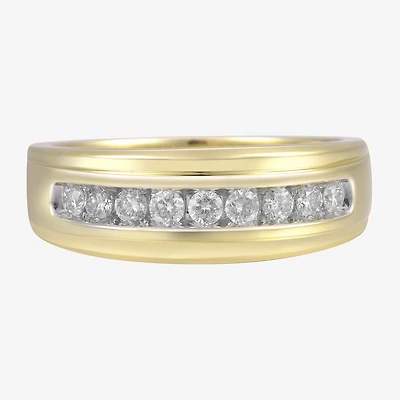 Mens 8MM 1/2 CT. T.W. Natural Diamond 10K Gold Wedding Band