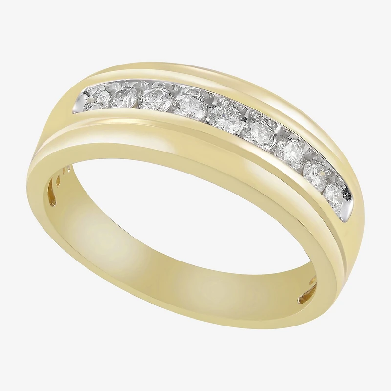 Mens 8MM 1/2 CT. T.W. Natural Diamond 10K Gold Wedding Band