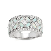Womens 6MM Lab Created White Opal Sterling Silver Band