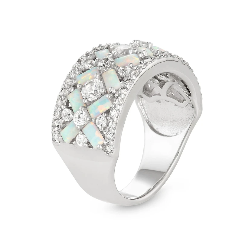 Womens 6MM Lab Created White Opal Sterling Silver Band