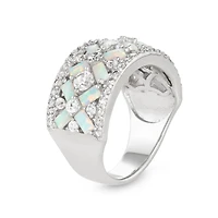 Womens 6MM Lab Created White Opal Sterling Silver Band