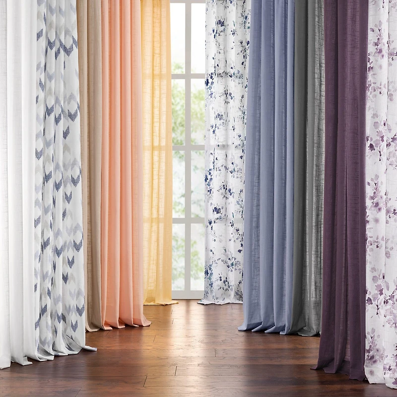Fieldcrest Arden Watercolor Bouquet Cotton Grommet Top Sheer Single Curtain Panel