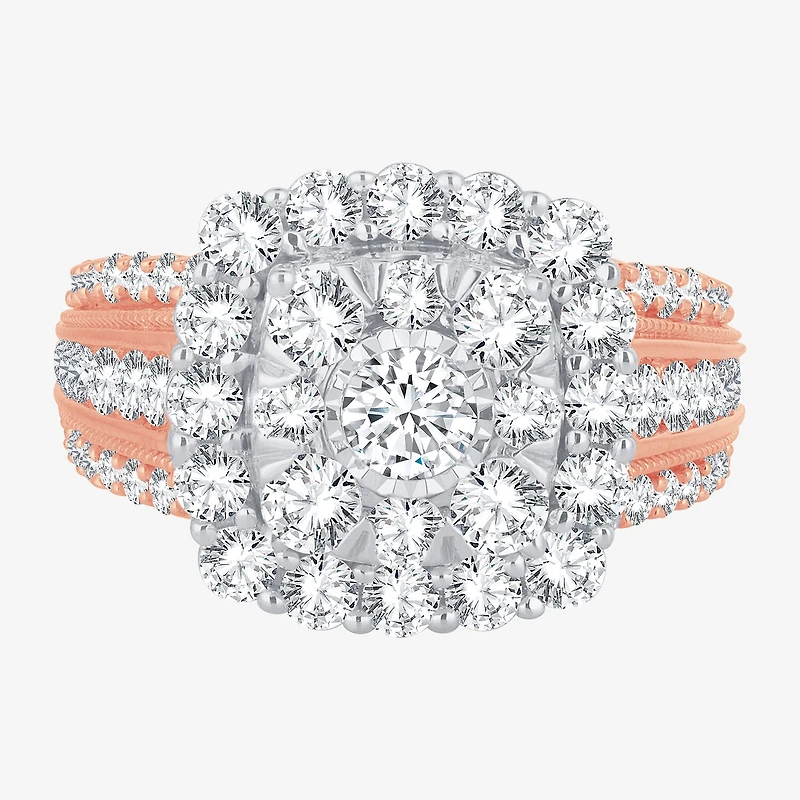 (I / Si1-Si2) Womens 3 CT. T.W. Lab Grown White Diamond 10K Gold Cushion Side Stone Engagement Ring
