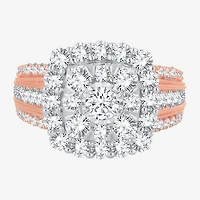 (I / Si1-Si2) Womens 3 CT. T.W. Lab Grown White Diamond 10K Gold Cushion Side Stone Engagement Ring