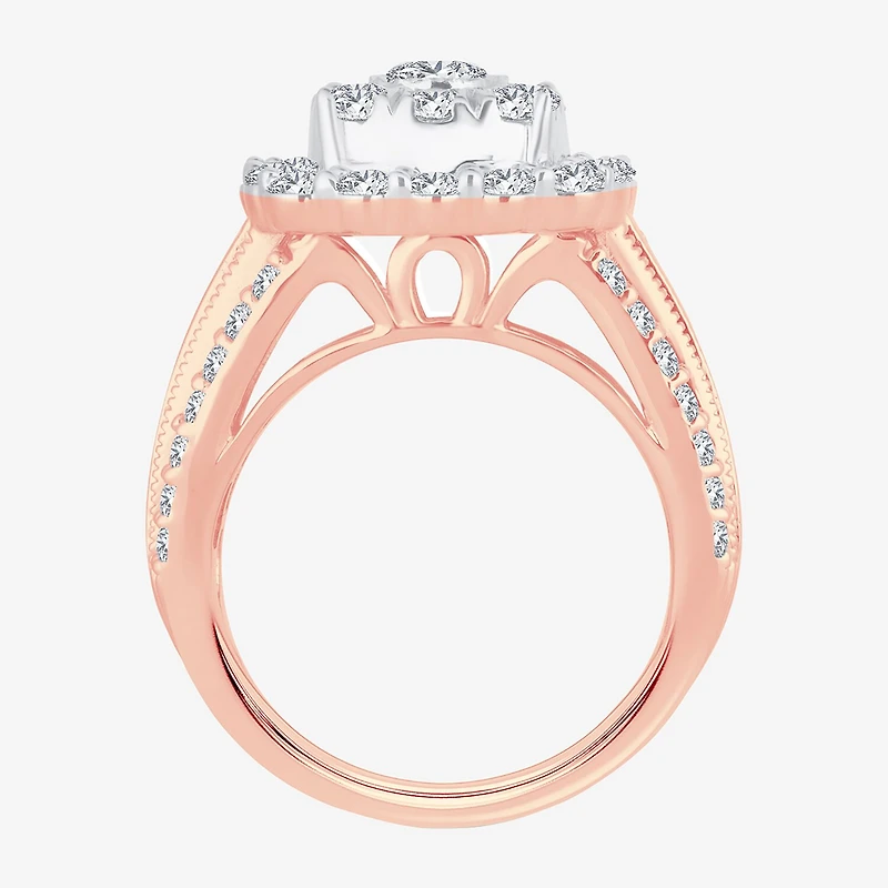 (I / Si1-Si2) Womens 3 CT. T.W. Lab Grown White Diamond 10K Gold Cushion Side Stone Engagement Ring