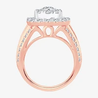 (I / Si1-Si2) Womens 3 CT. T.W. Lab Grown White Diamond 10K Gold Cushion Side Stone Engagement Ring