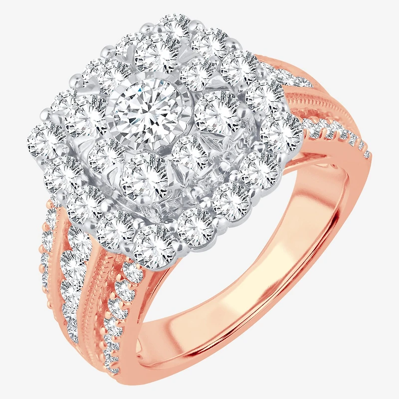 (I / Si1-Si2) Womens 3 CT. T.W. Lab Grown White Diamond 10K Gold Cushion Side Stone Engagement Ring