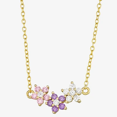 Girls 1/2 CT. Multi Color Cubic Zirconia 14K Gold Over Silver Flower 15 Inch Pendant Necklace