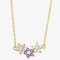 Girls 1/2 CT. Multi Color Cubic Zirconia 14K Gold Over Silver Flower 15 Inch Pendant Necklace