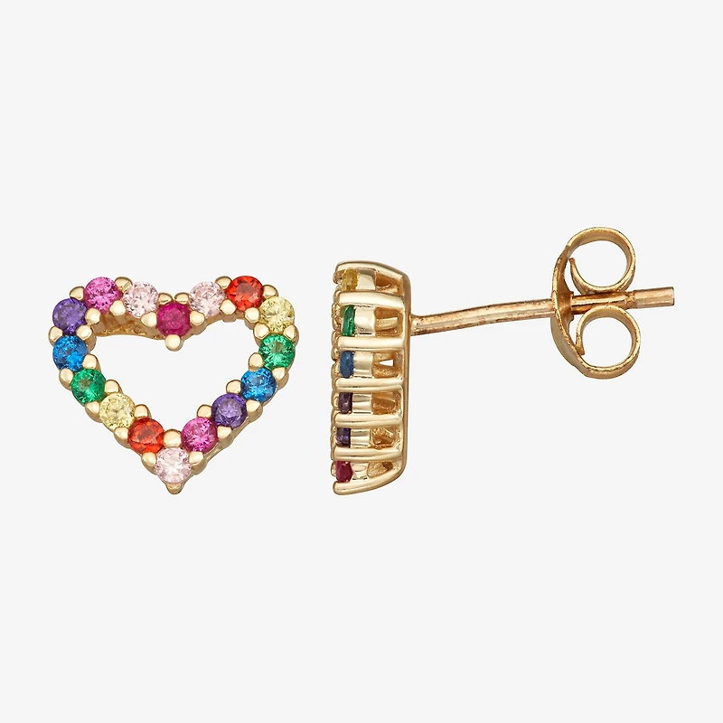 3/4 CT. Multi Color Cubic Zirconia 14K Gold Over Silver 9mm Stud Earrings