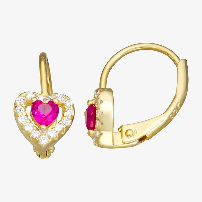 Girls 1/2 CT. Pink Cubic Zirconia 14K Gold Over Silver 7mm Hoop Earrings