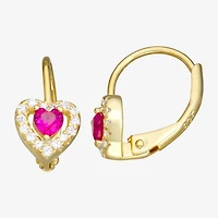Girls 1/2 CT. Pink Cubic Zirconia 14K Gold Over Silver 7mm Hoop Earrings