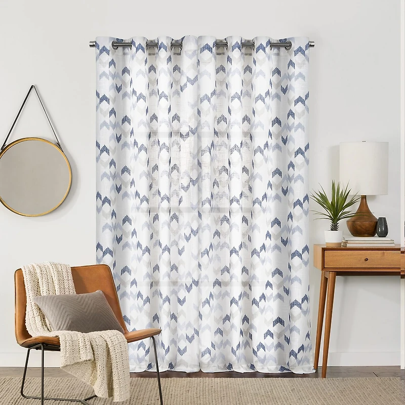 Fieldcrest Arden Modern Herringbone Cotton Grommet Top Sheer Single Curtain Panel