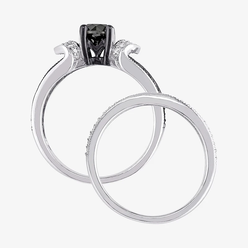 Midnight Black Diamond 1 1/8 CT.T.W. White and Color-Enhanced Sterling Silver Bridal Set