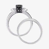 Midnight Black Diamond 1 1/8 CT.T.W. White and Color-Enhanced Sterling Silver Bridal Set