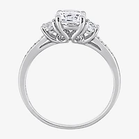 Modern Bride Gemstone Womens Diamond Accent Lab Created White Sapphire 10K Gold Round 3-Stone Engagement Ring