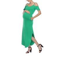 White Mark Womens Maternity Halter Neck Short Sleeve Cold Shoulder Maxi Dress