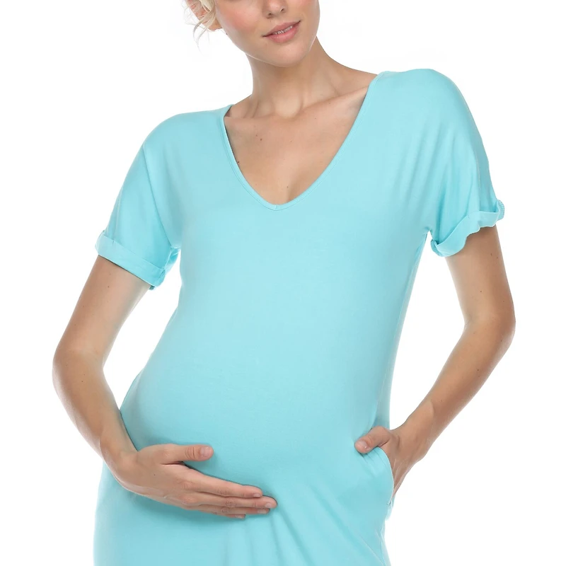 White Mark Womens Maternity Short Sleeve Midi T-Shirt Dress