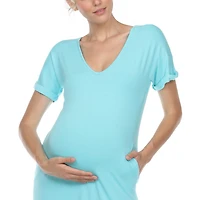 White Mark Womens Maternity Short Sleeve Midi T-Shirt Dress