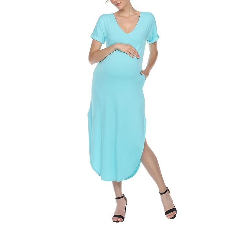 White Mark Womens Maternity Short Sleeve Midi T-Shirt Dress