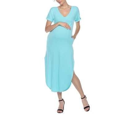 White Mark Womens Maternity Short Sleeve Midi T-Shirt Dress