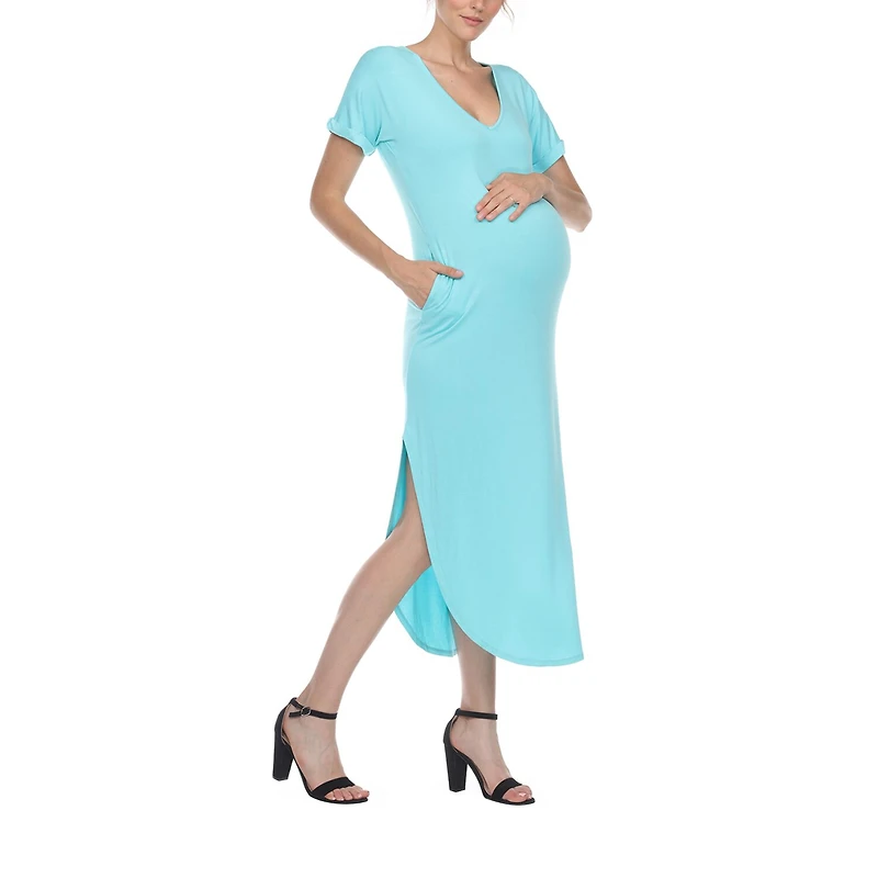 White Mark Womens Maternity Short Sleeve Midi T-Shirt Dress