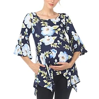 White Mark Maternity Womens Boat Neck 3/4 Sleeve Tunic Top