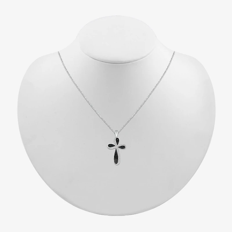 Womens 1/4 CT. T.W. Natural Black Diamond 14K Gold Cross 18 Inch Pendant Necklace