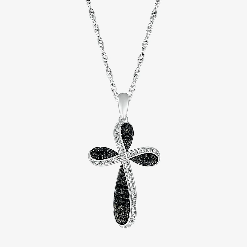 Womens 1/4 CT. T.W. Natural Black Diamond 14K Gold Cross 18 Inch Pendant Necklace
