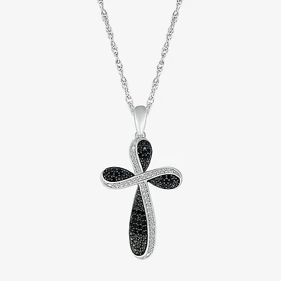 Womens 1/4 CT. T.W. Natural Black Diamond 14K Gold Cross 18 Inch Pendant Necklace