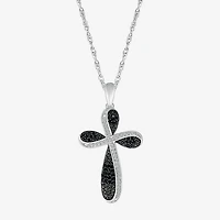 Womens 1/4 CT. T.W. Natural Black Diamond 14K Gold Cross 18 Inch Pendant Necklace