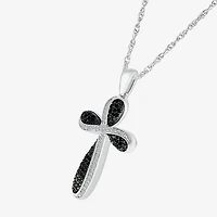 Womens 1/4 CT. T.W. Natural Black Diamond 14K Gold Cross 18 Inch Pendant Necklace