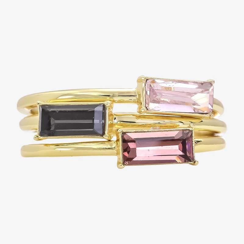 Sparkle Allure Womens Multi Color Cubic Zirconia 14K Gold Over Brass Delicate Ring Set