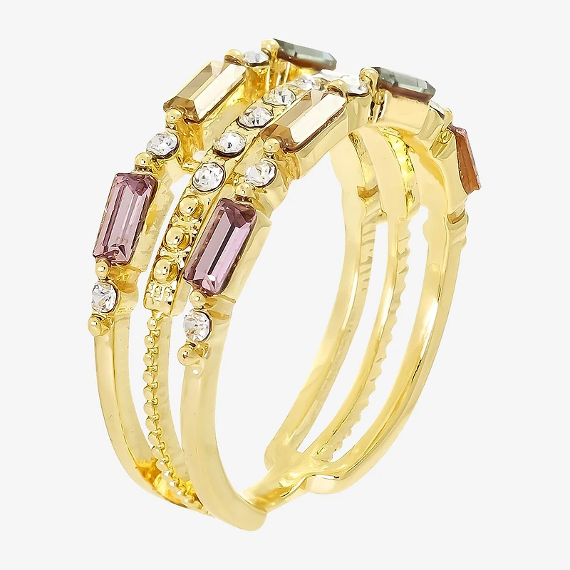 Sparkle Allure 3 Row Station Womens Multi Color Crystal 14K Gold Over Brass Cocktail Ring