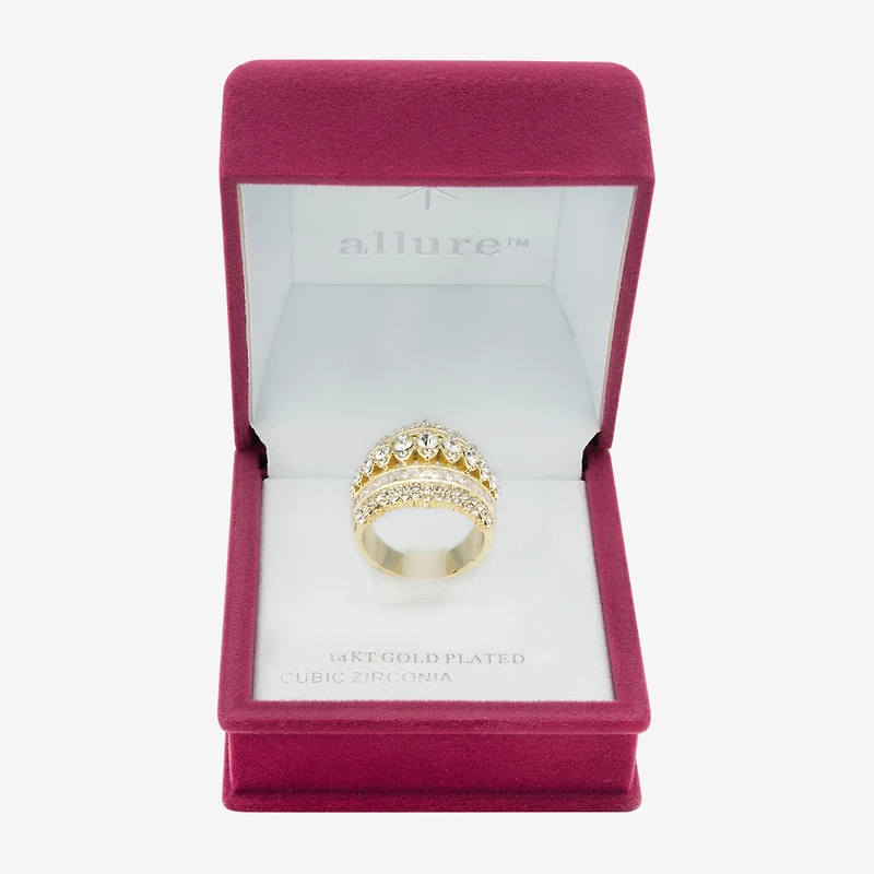 Sparkle Allure Dome Womens Cubic Zirconia 14K Gold Over Brass Cocktail Ring