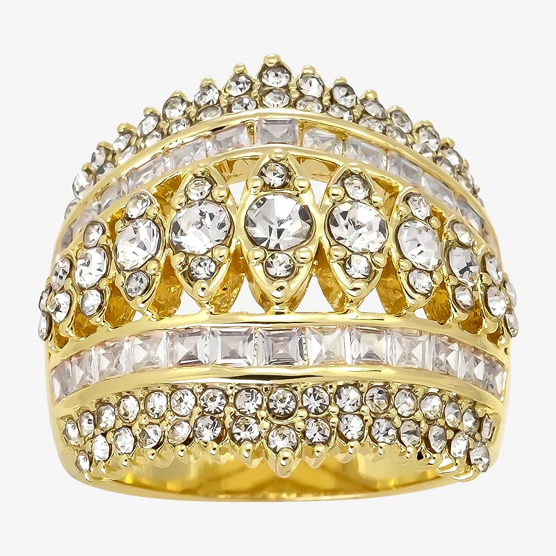 Sparkle Allure Dome Womens Cubic Zirconia 14K Gold Over Brass Cocktail Ring