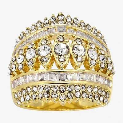 Sparkle Allure Dome Womens Cubic Zirconia 14K Gold Over Brass Cocktail Ring