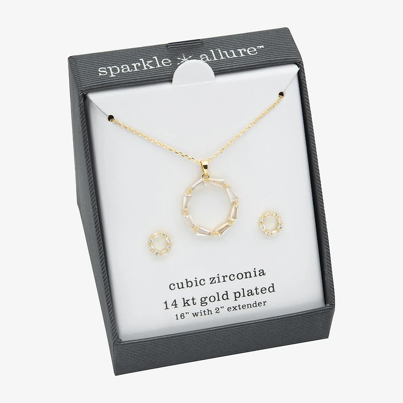 Sparkle Allure Womens Cubic Zirconia 14K Gold Over Brass Round 2-pc. Jewelry Set
