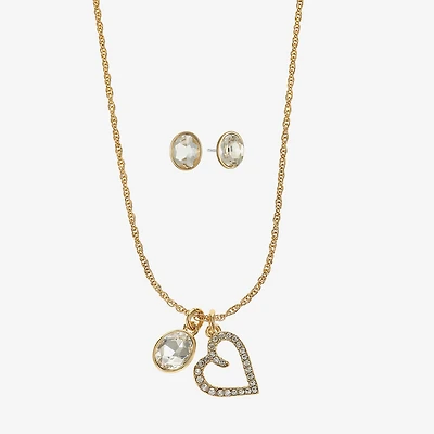 Monet Jewelry Gold Tone Initial Charm Necklace & Stud Earring Womens Glass Oval 2-pc. Set