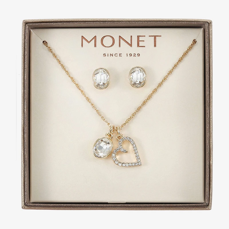 Monet Jewelry Gold Tone Initial Charm Necklace & Stud Earring Womens Glass Oval 2-pc. Set