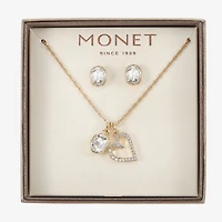 Monet Jewelry Gold Tone Initial Charm Necklace & Stud Earring Womens Glass Oval 2-pc. Set