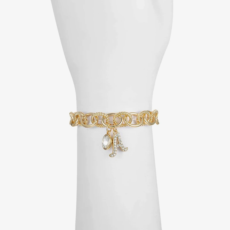 Monet Jewelry Gold Tone Initial Stretch Womens Glass Oval Charm Bracelet