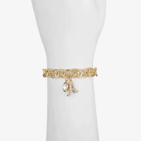 Monet Jewelry Gold Tone Initial Stretch Womens Glass Oval Charm Bracelet