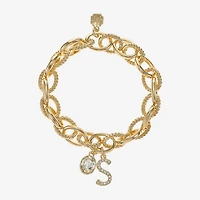 Monet Jewelry Gold Tone Initial Stretch Womens Glass Oval Charm Bracelet